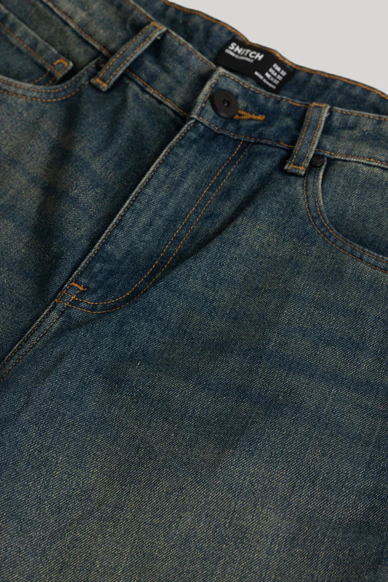 سنيتش Washed Blue Plain Loose Fit Jeans